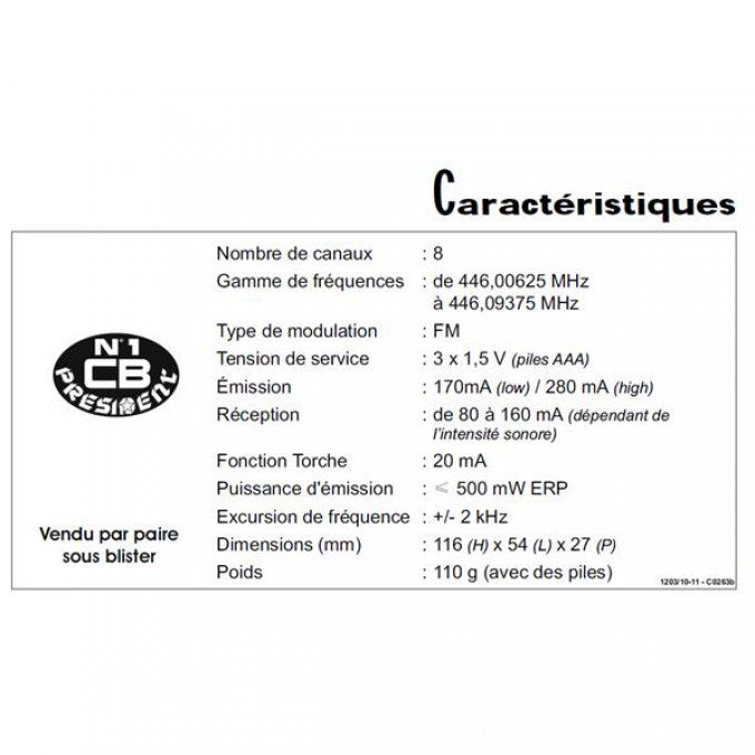 Talkie-Walkie PRESIDENT ELECTRONICS - FREECOMM150