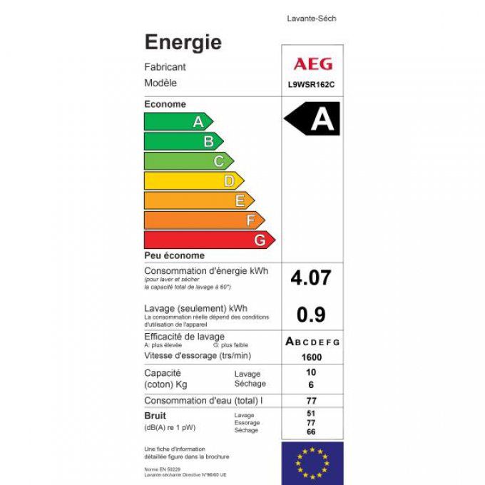 Lave-linge séchant frontal AEG - L9WSR162C