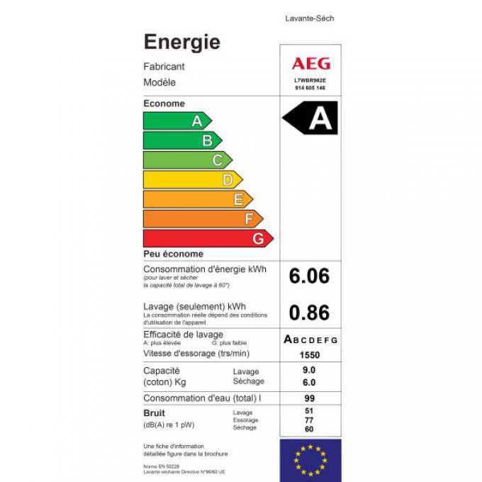 Lave-linge séchant frontal AEG - L7WBR962E