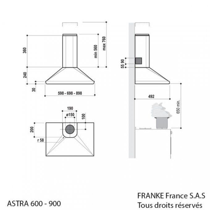 HOTTE MURALE L90 ASTRA 900 INO X MAXI 620M3H A 66D