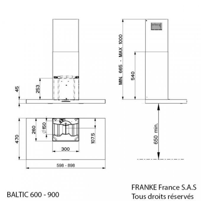HOTTE 90CM BALTIC 900 INOX 650 M3H