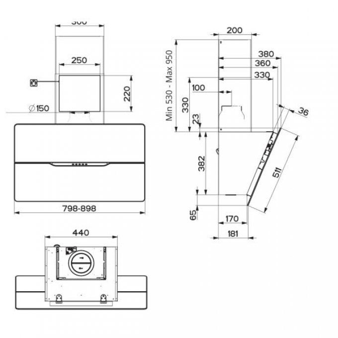 HOTTE 80CM MOLIERE 800 VERRE N OIR 520M3H