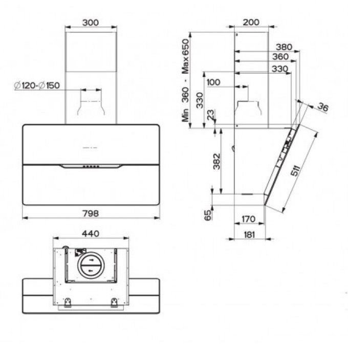 HOTTE 80CM MOLIERE 800 VERRE N OIR 520M3H