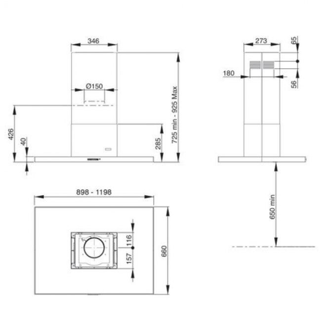 HOTTE CENTRALE 90CM ATRIUM 900 INOX 741M3H